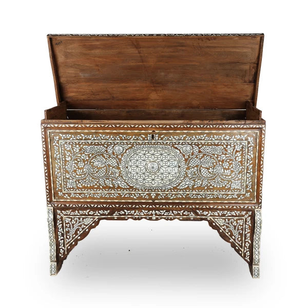 Front View of Traditional Handcrafted Wooden Console with Open Top
