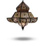 Front View of Traditional Syrian Brass Ceiling Pendant with Bulbs On