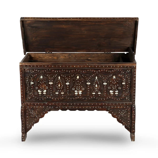 Front Side View of Traditional Syrian Wood Console with Open Top
