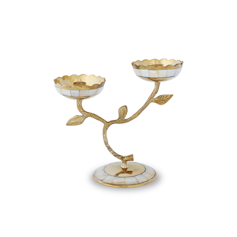 Straight View of Tree Branch Shaped Brass Candle Stand - Gold