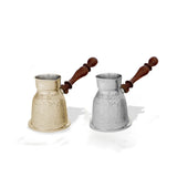 Front View of Turkish Coffee Brass Pot - Gold & Silver