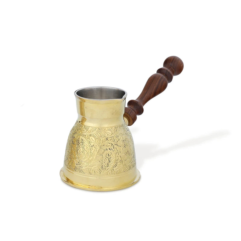 Front View of Turkish Coffee Brass Pot - Gold