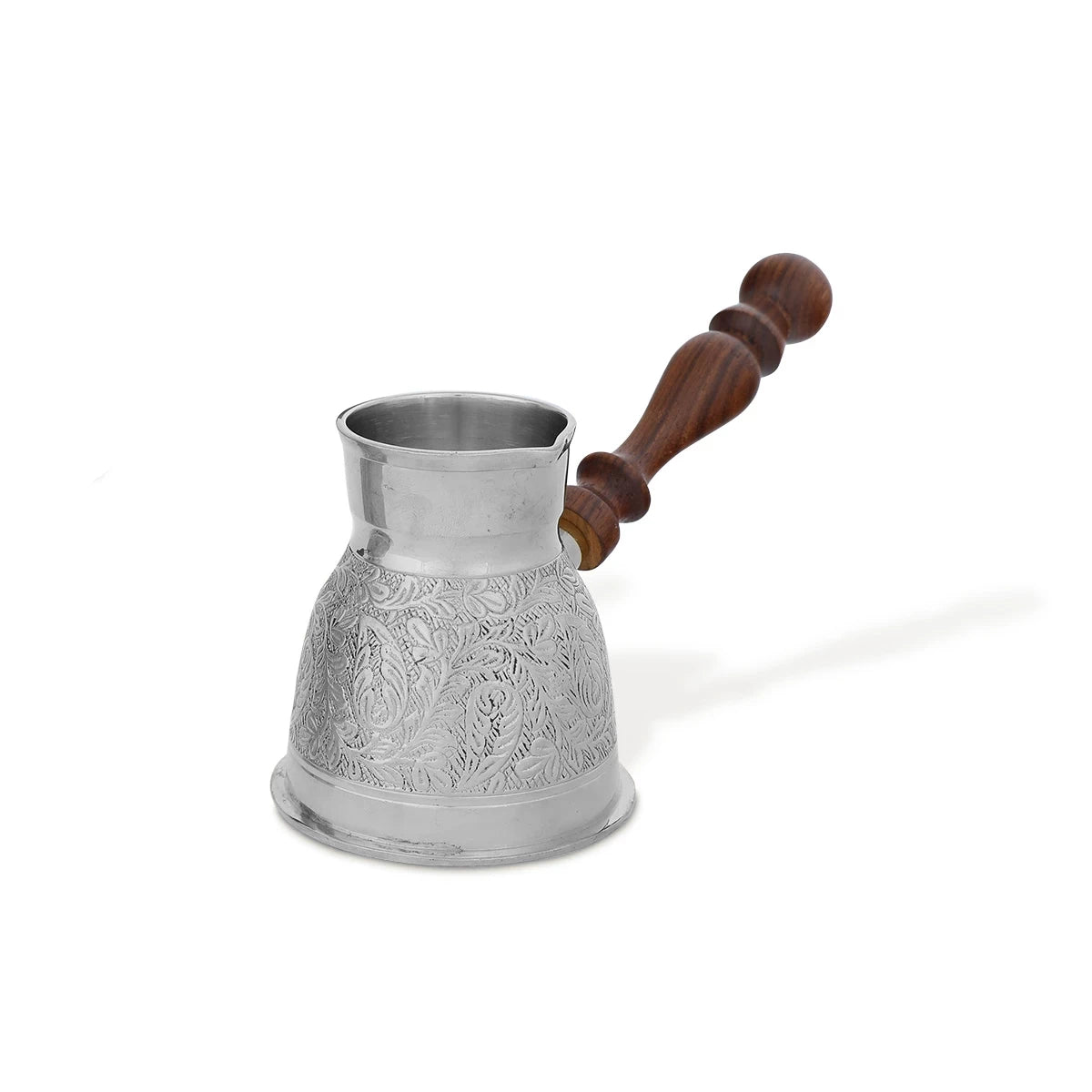 Front View Turkish Coffee Brass Pot - Silver