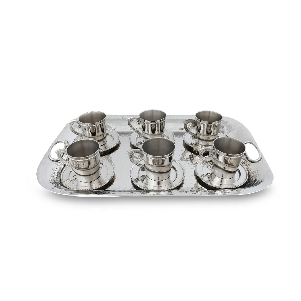 Top Angle View of Turkish Coffee Cup & Saucer Set - Silver