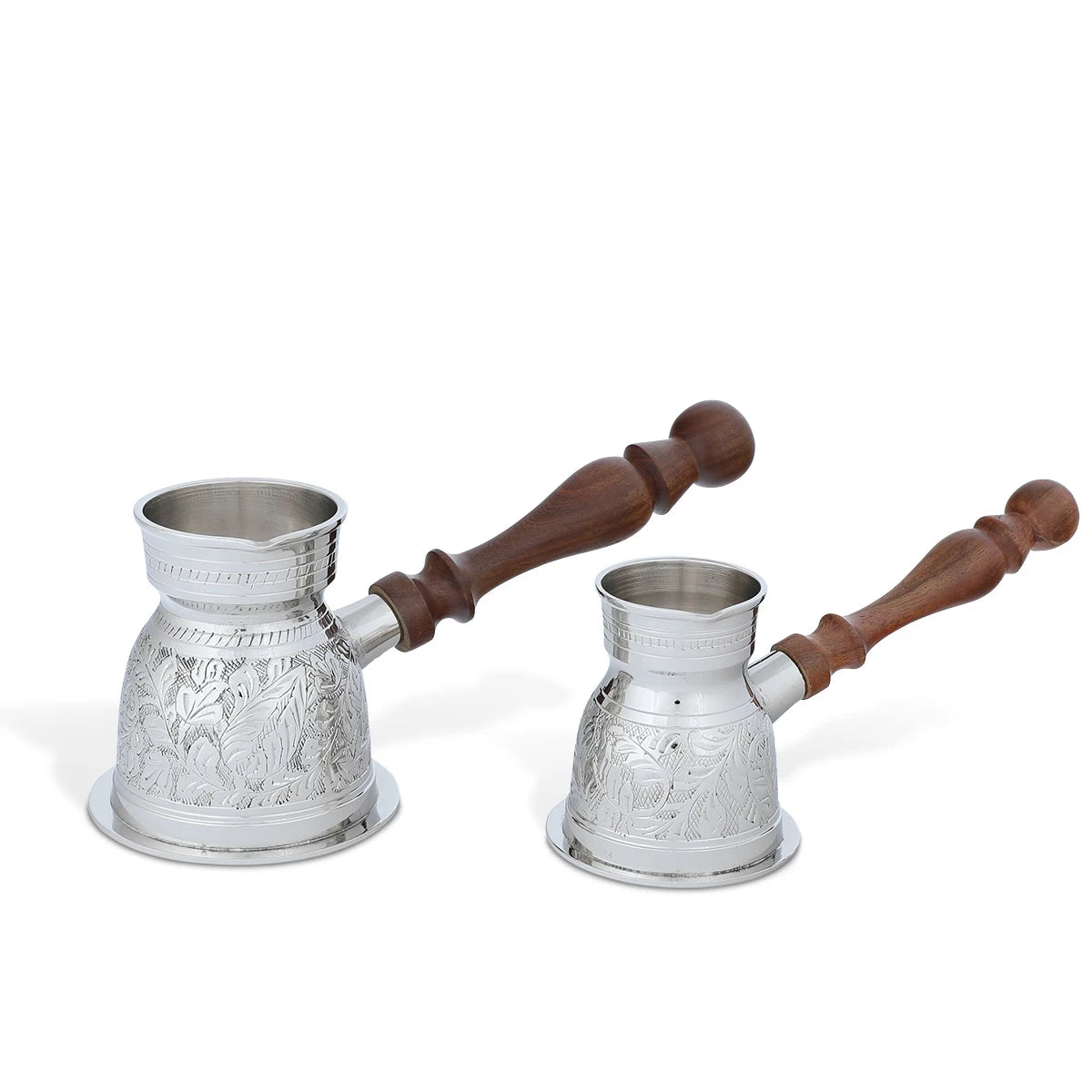 Front View of Turkish Coffee Pots - Silver