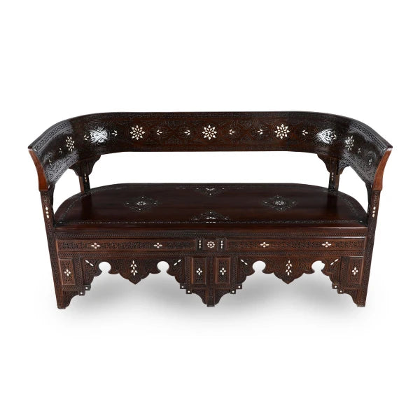 Angled Front View of Two-Seater Wooden Sofa