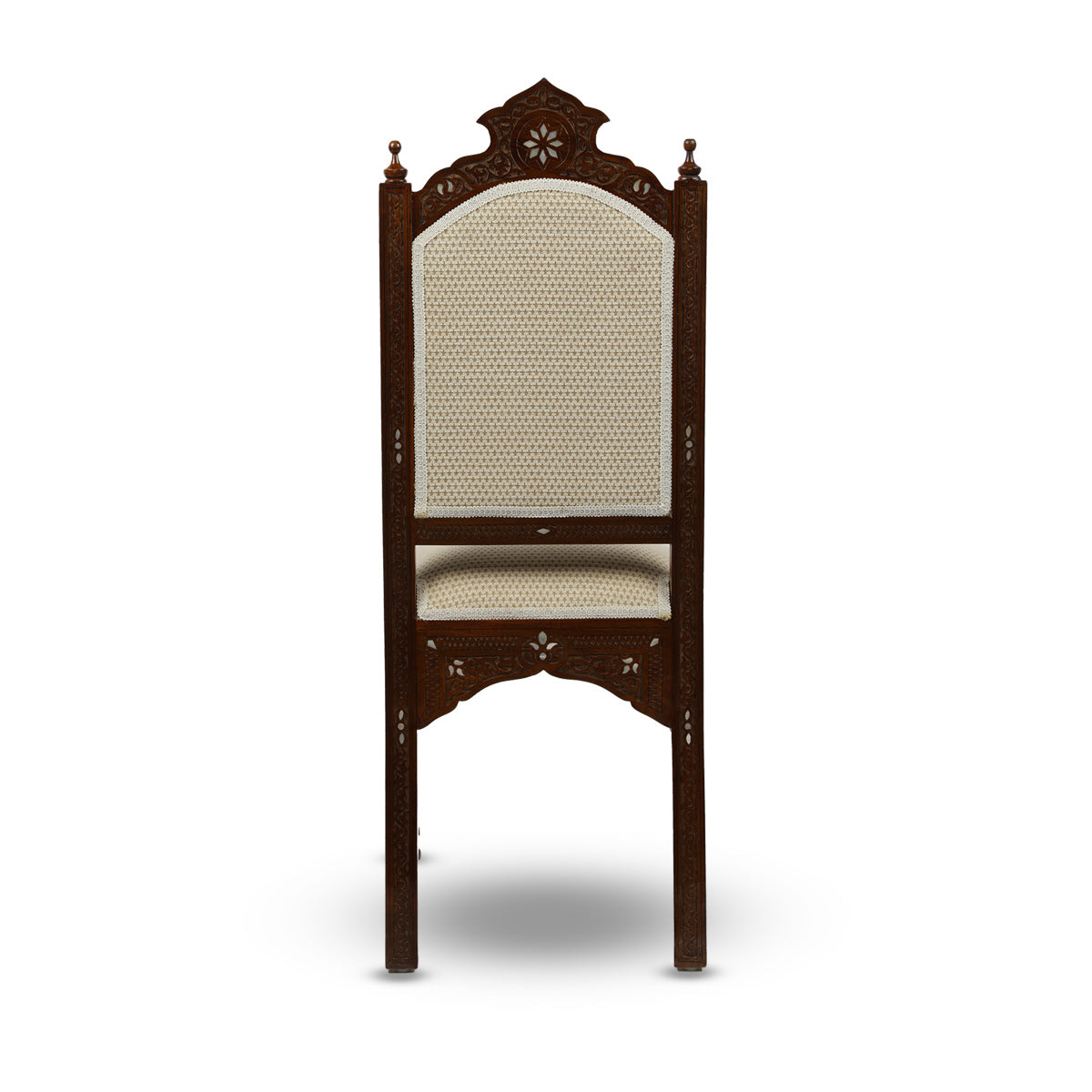 Back View of Upholstered Sleek Modern Wooden Chair