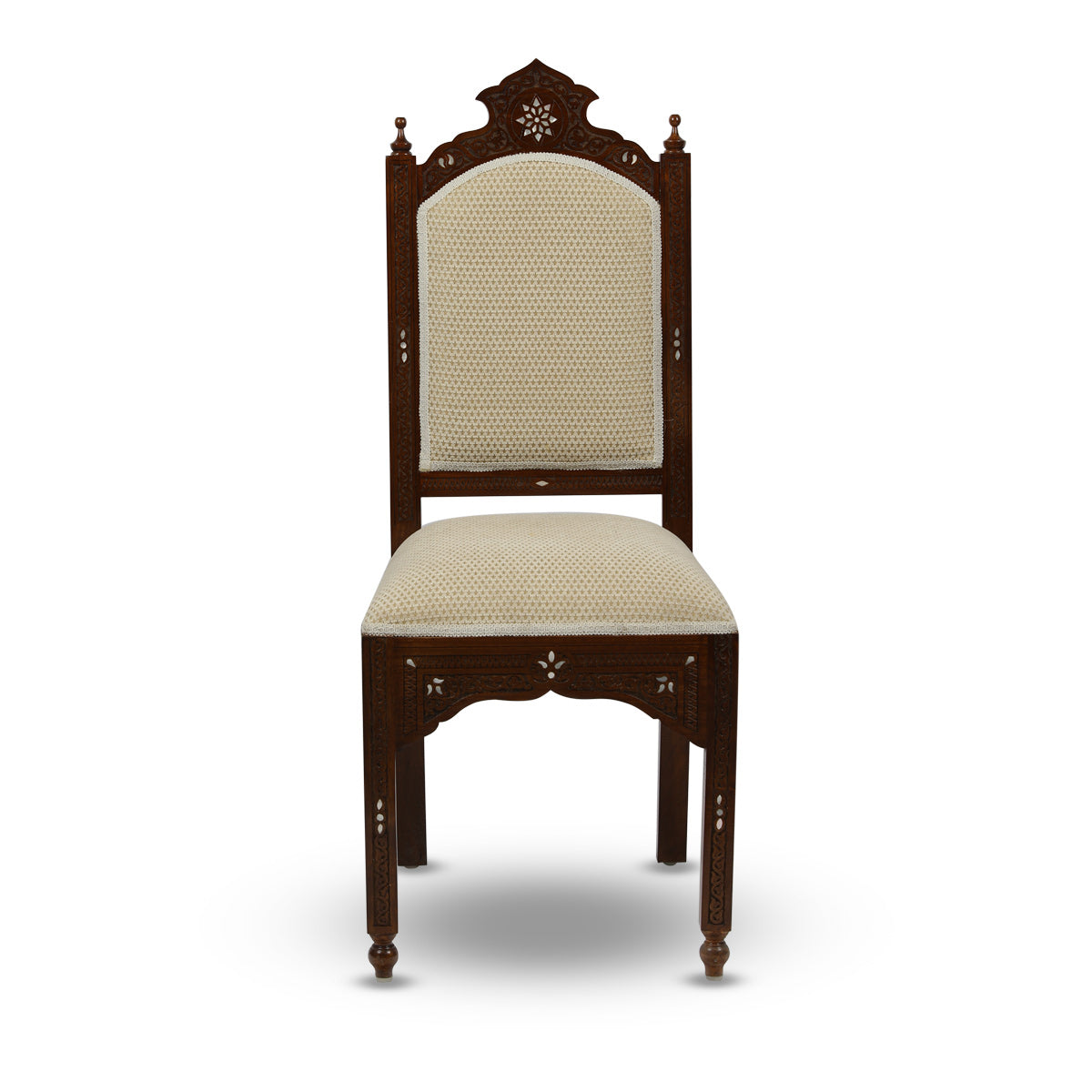 Front View of Upholstered Sleek Modern Wooden Chair