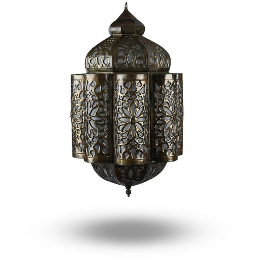 Front View of Vintage Arabian Ceiling Light Showcasing Exquisite Open Cutworks