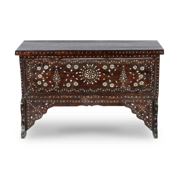 Front View of Angled Side View of Vintage Arabic Solid Wooden Console