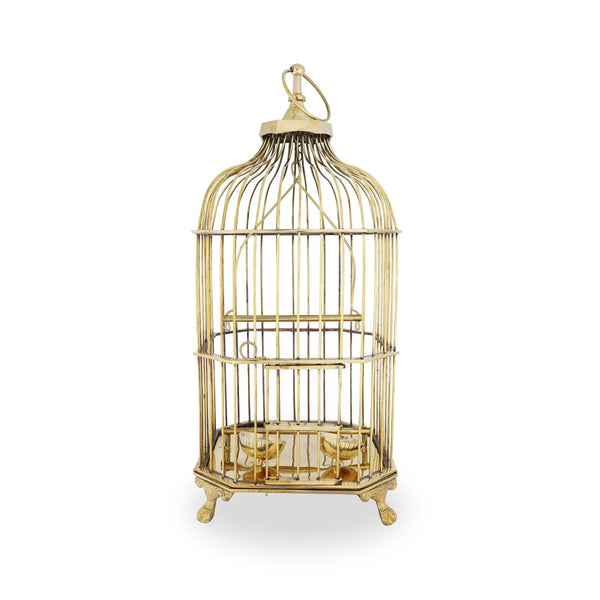 Front View Vintage Brass Birdcage - Gold 