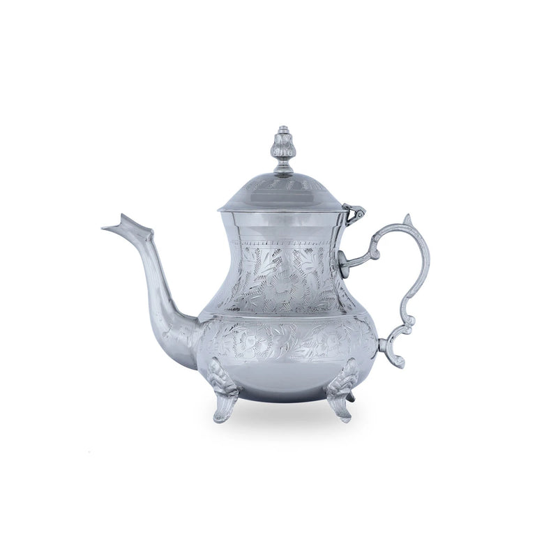Side View of Glossy Silver Vintage Brass Teapot