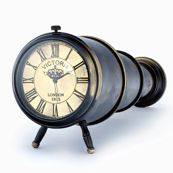 Front View of Vintage Telescope Table Clock
