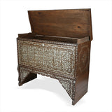 Vintage Wood & Mother of Pearl Patterned Console with Open Top