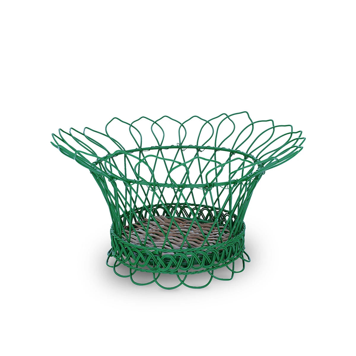 Vintage Brass Wire Storage Basket - Green
