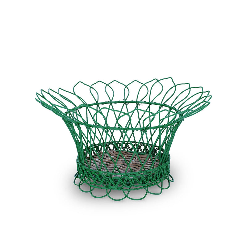 Vintage Brass Wire Storage Basket - Green