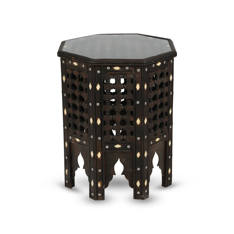 Flat View 20th Century Moroccan Side Table Inlaid With Bones