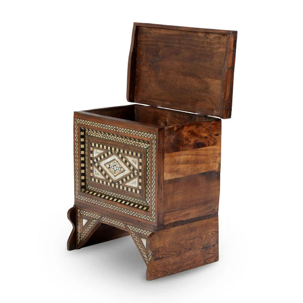 Angled Side View of Handcrafted Mother of Pearl Inlaid Trunk Box