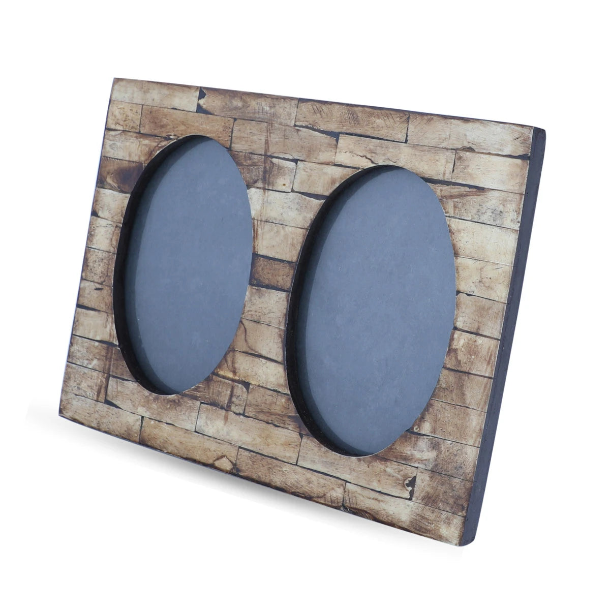 Angled Side View of Wooden Double Picture Frame