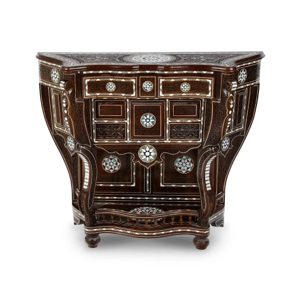 Front View of Wooden Dresser Console with Mother of Pearl Inlays